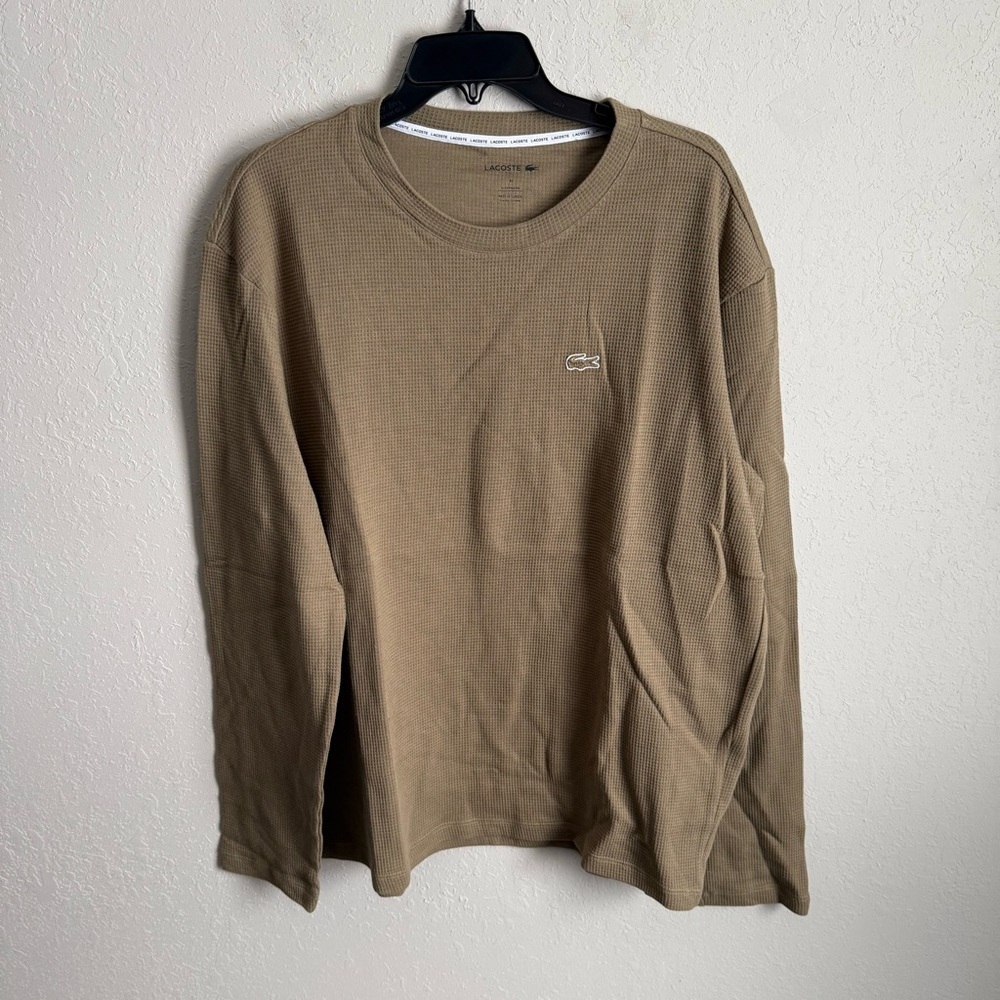 Me s XL Tan Lacoste Thermal Breathable Nighttime Loungewear Sleepwear Shirt